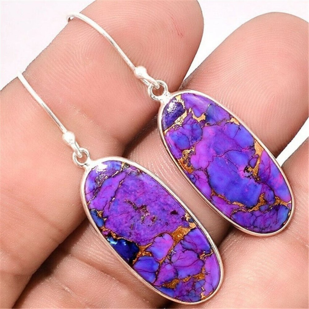 NEW! Stunning Silver & Purple Oval Earrings FRENCH HOOKS - FLIRTY FUN - Picture 6 of 7